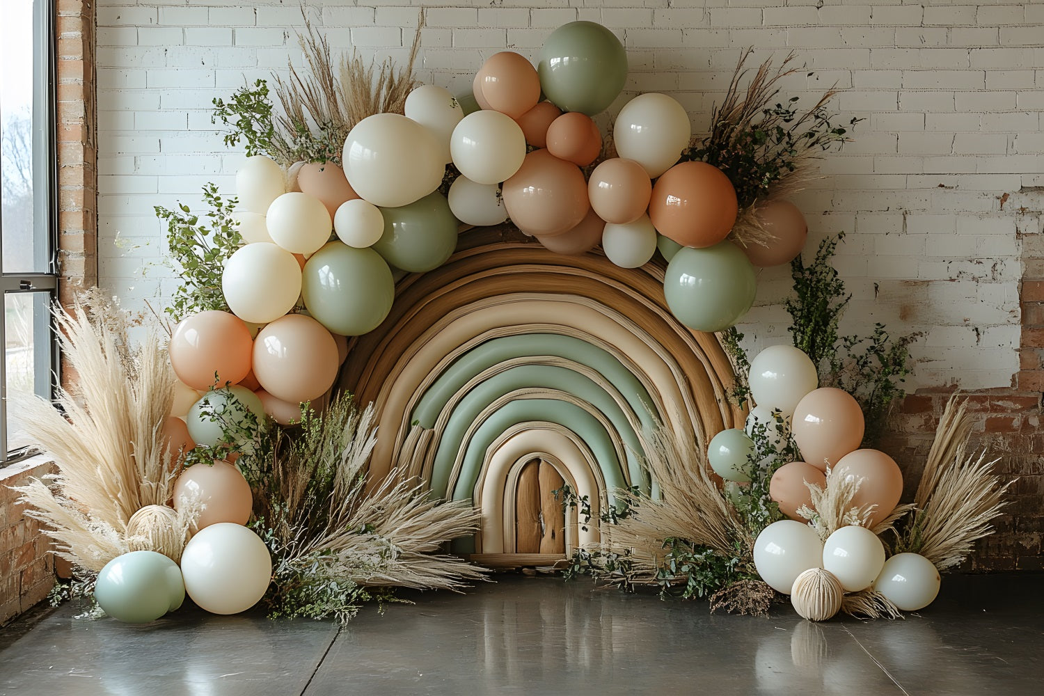 Soft Boho Rainbow and Balloon Backdrop UK RR8-460