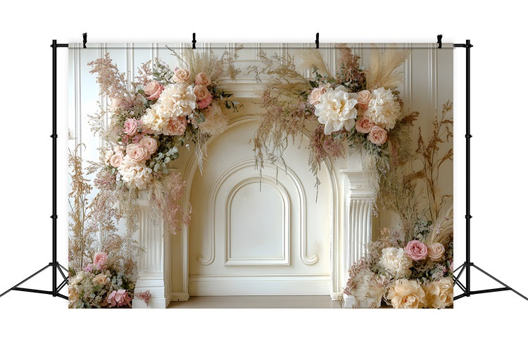 Elegant Boho Floral Fireplace Backdrop UK RR8-463