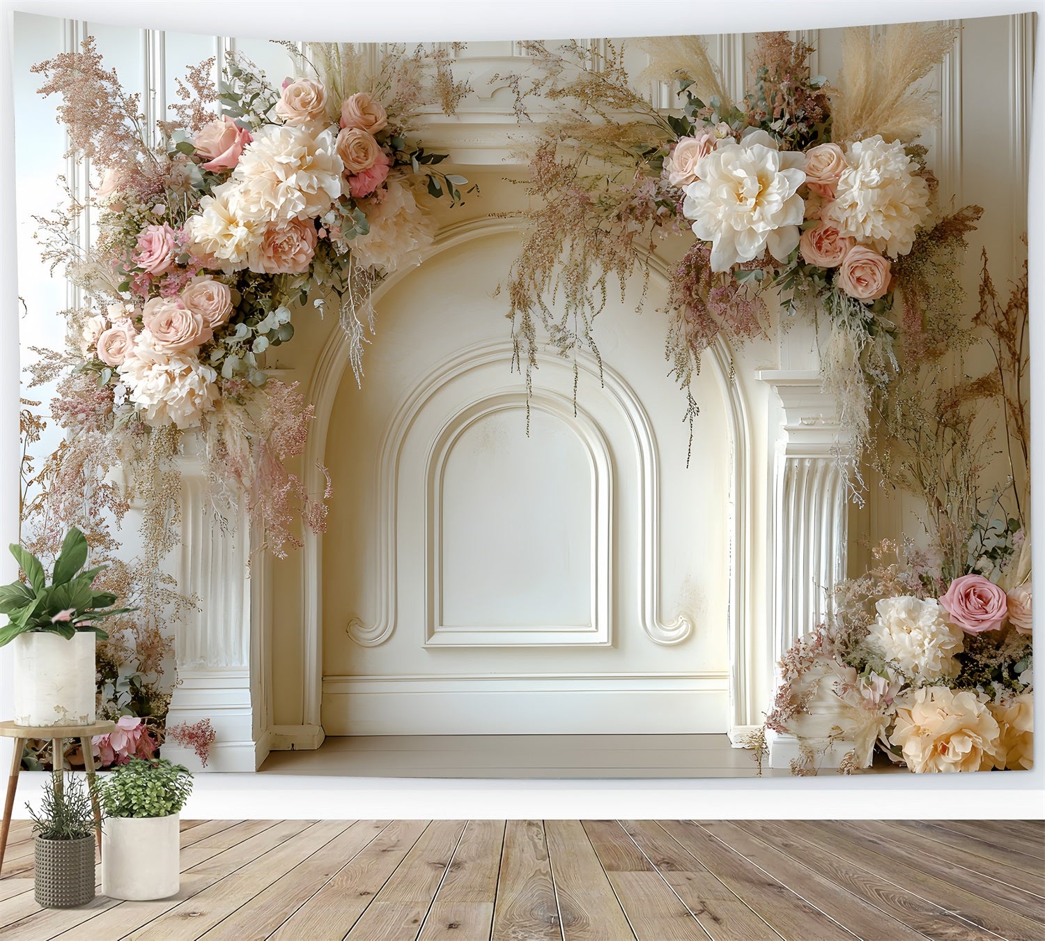 Elegant Boho Floral Fireplace Backdrop UK RR8-463