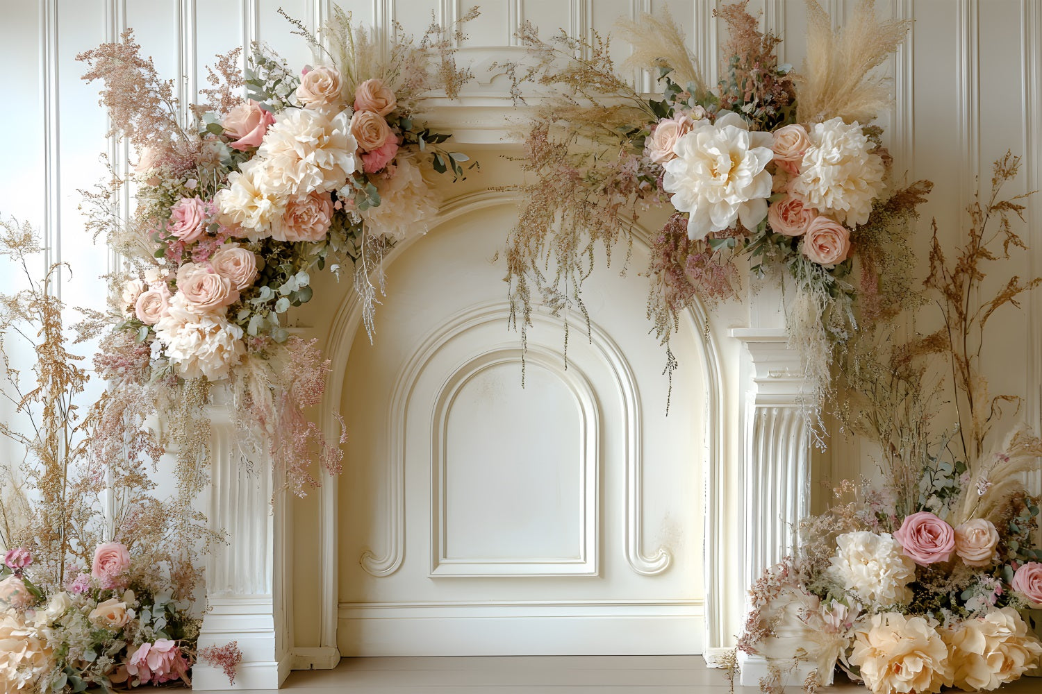 Elegant Boho Floral Fireplace Backdrop UK RR8-463