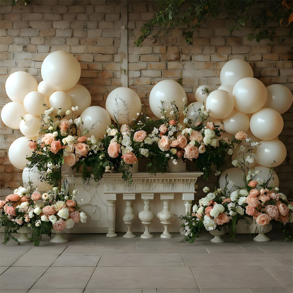 Brick Wall Boho Balloon Floral Backdrop UK RR8-469