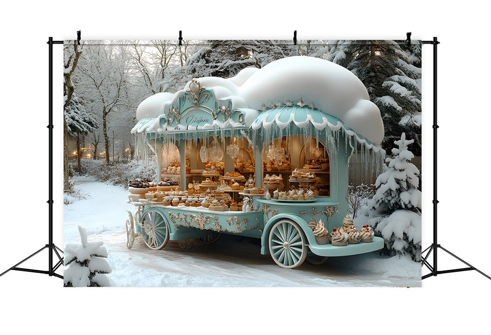 Christmas Snow Ice Cream Blue Cart Backdrop UK RR8-47