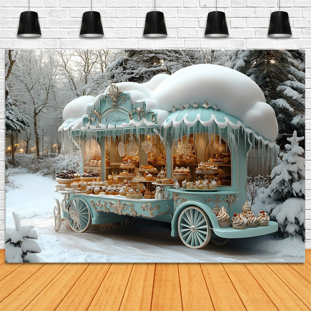 Christmas Snow Ice Cream Blue Cart Backdrop UK RR8-47