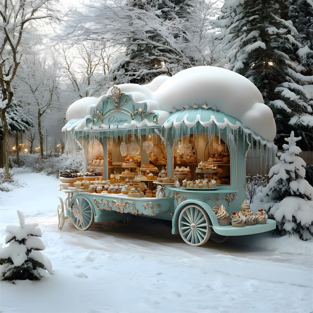 Christmas Snow Ice Cream Blue Cart Backdrop UK RR8-47