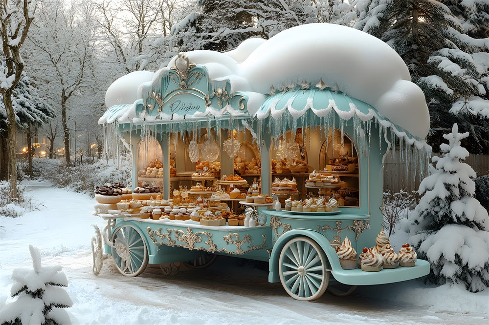 Christmas Snow Ice Cream Blue Cart Backdrop UK RR8-47