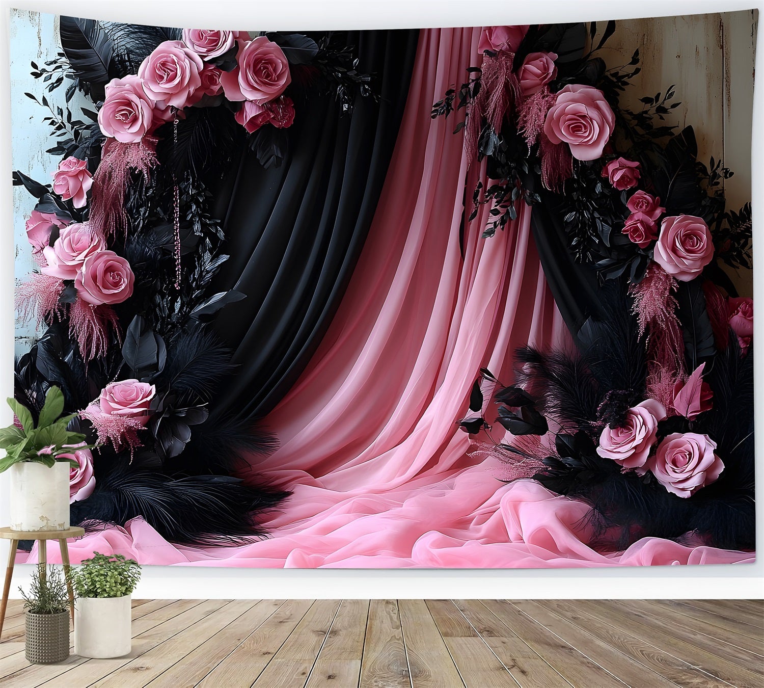 Bohemian Glam Pink Black Boho Backdrop UK RR8-472