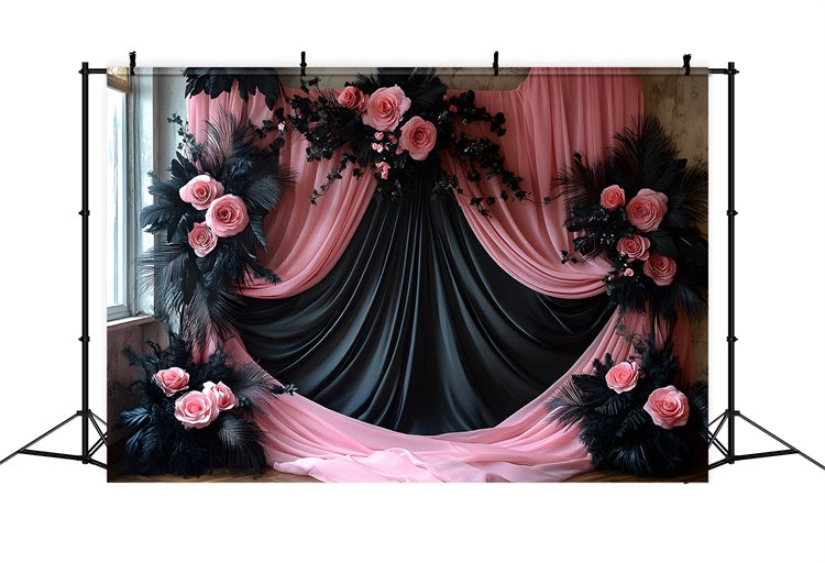 Black Blush Pink Curtain Boho Backdrop UK RR8-473