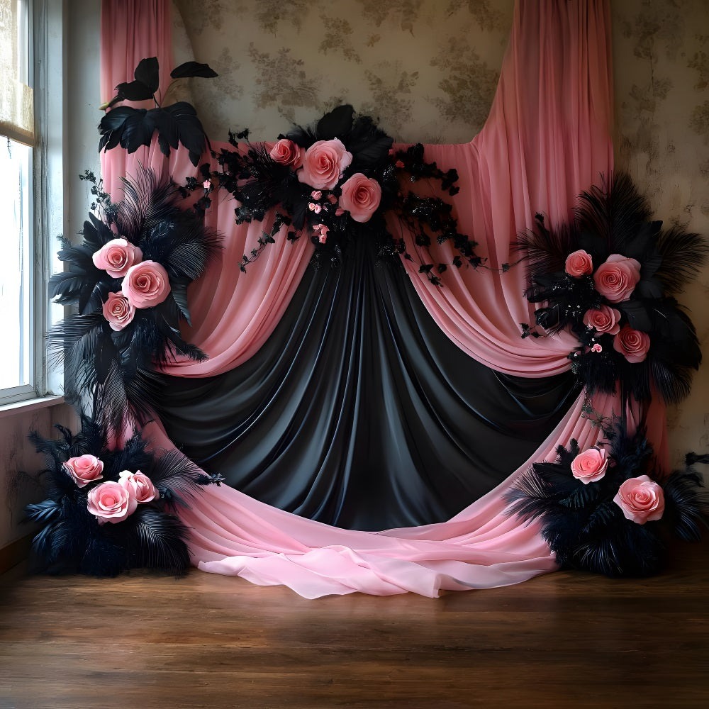 Black Blush Pink Curtain Boho Backdrop UK RR8-473