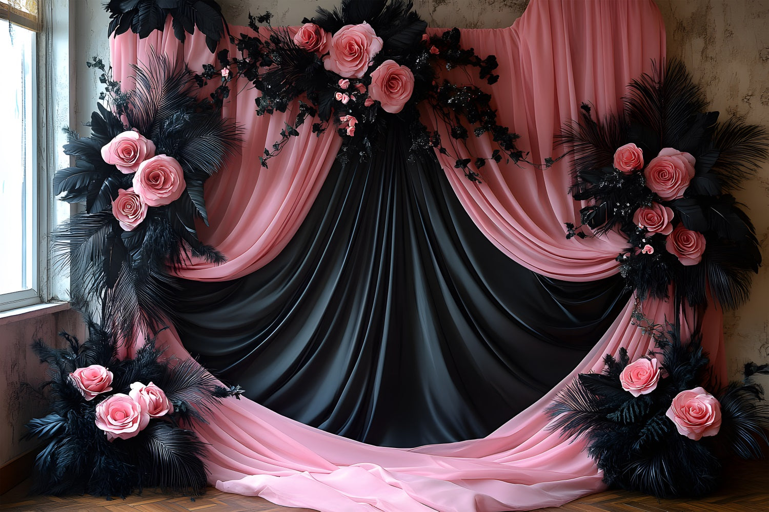 Black Blush Pink Curtain Boho Backdrop UK RR8-473