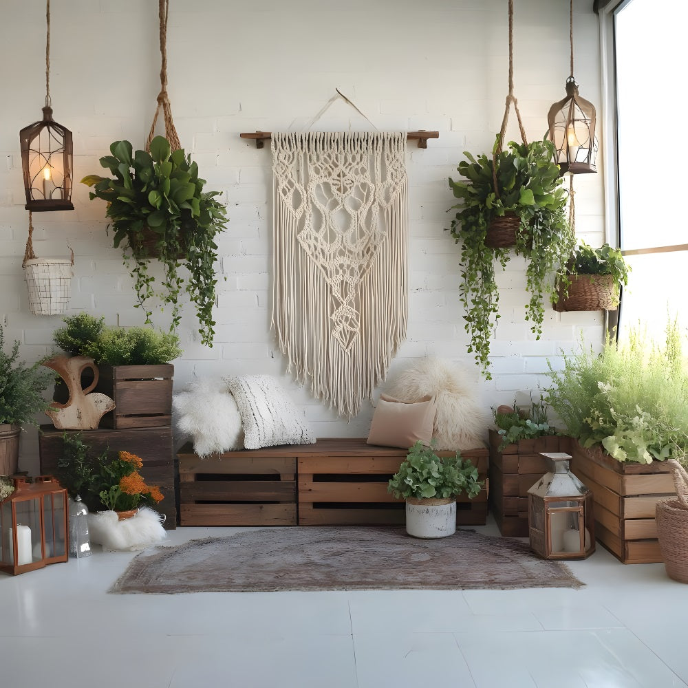 Cozy Bohemian Plant Wall Boho Backdrop UK RR8-474