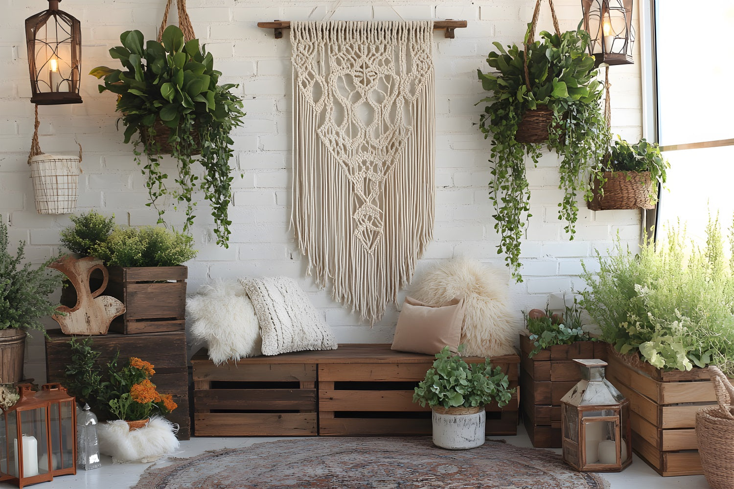 Cozy Bohemian Plant Wall Boho Backdrop UK RR8-474