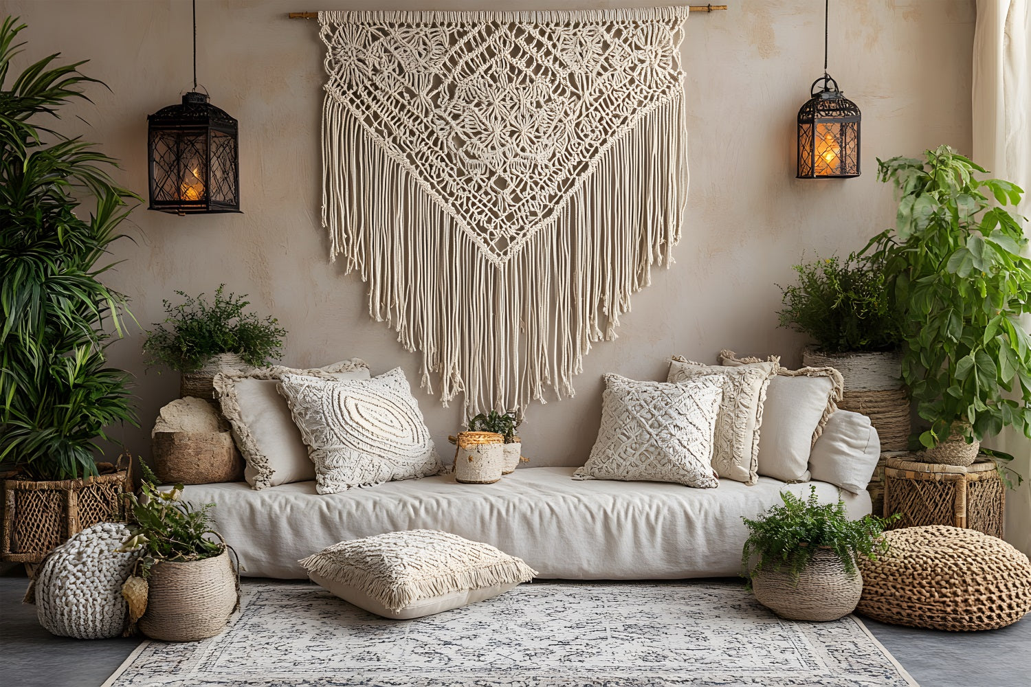 Boho Chic Macrame Lounge Backdrop UK RR8-475