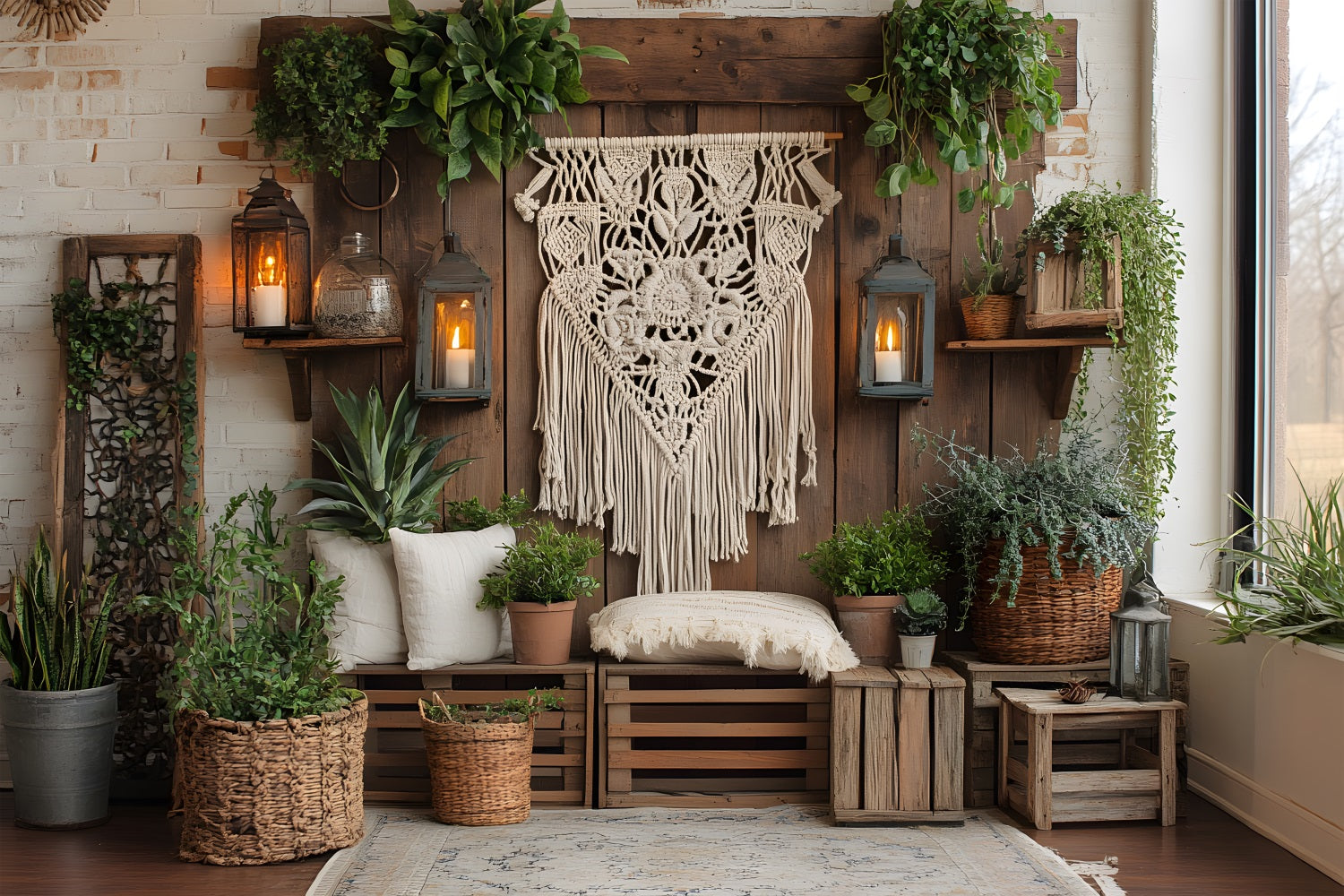 Boho Rustic Bohemian Lantern Wall Backdrop UK RR8-476