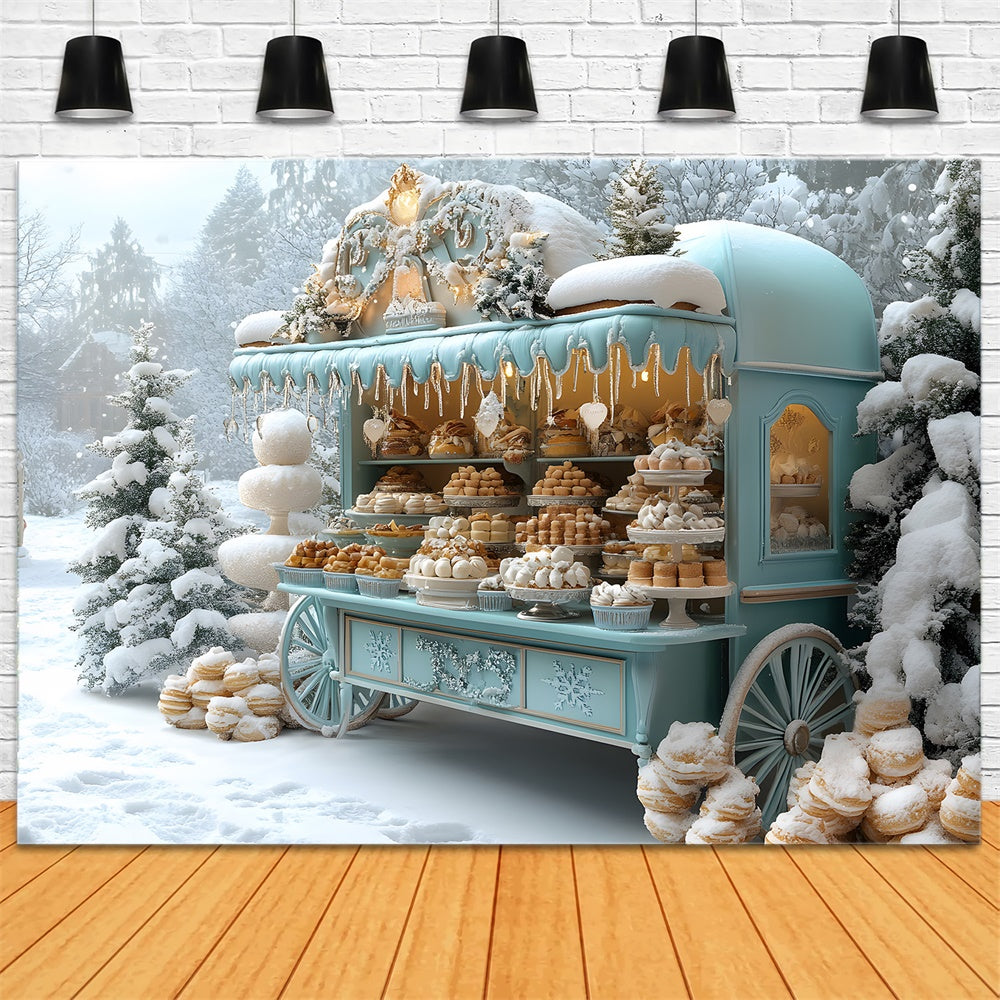 Christmas Dessert Cart Snow Forest Backdrop UK RR8-48