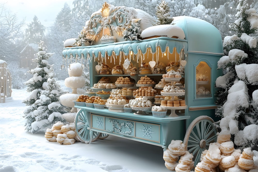 Christmas Dessert Cart Snow Forest Backdrop UK RR8-48