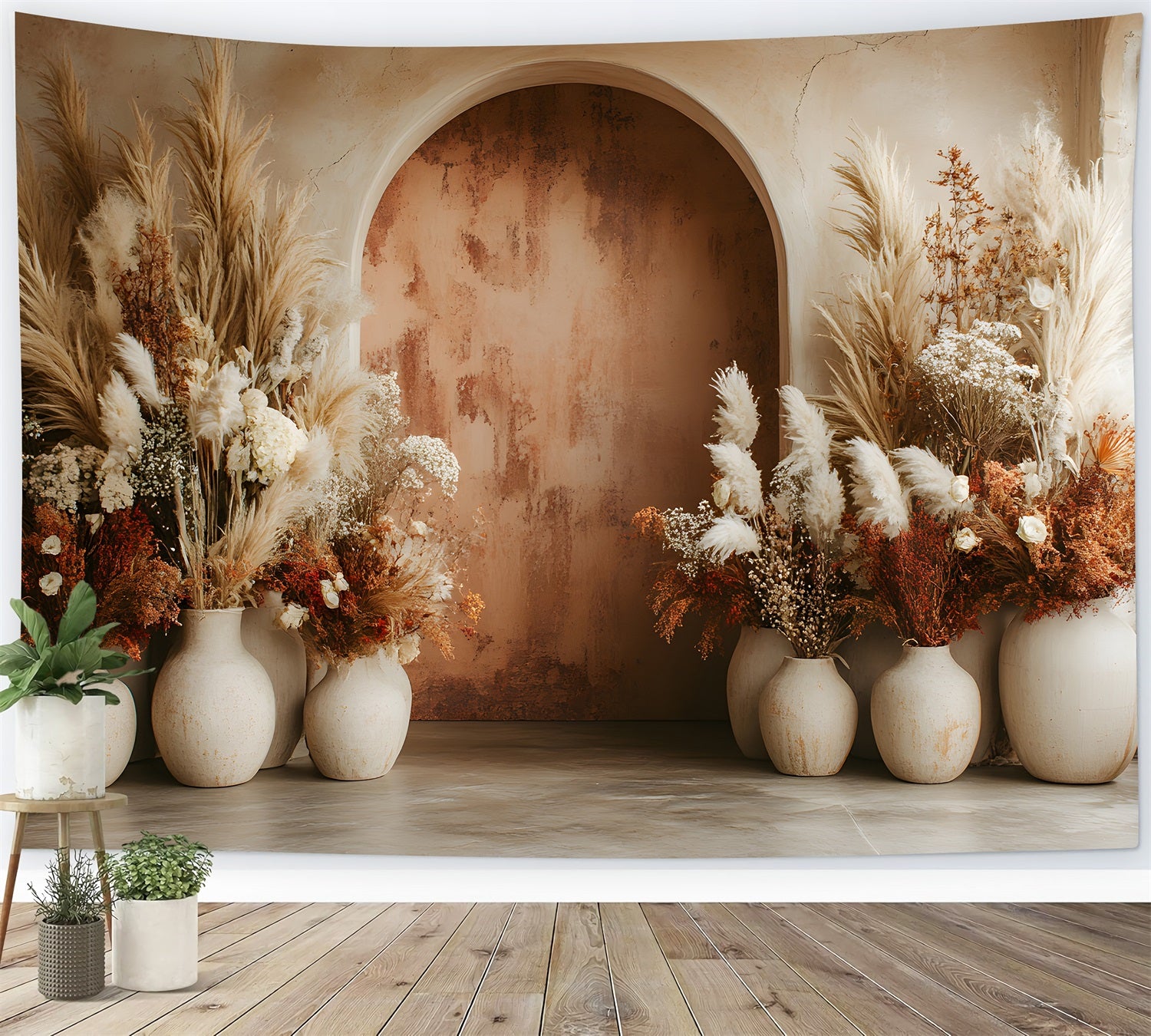 Terra Cotta Arch Pampas Boho Backdrop UK RR8-482