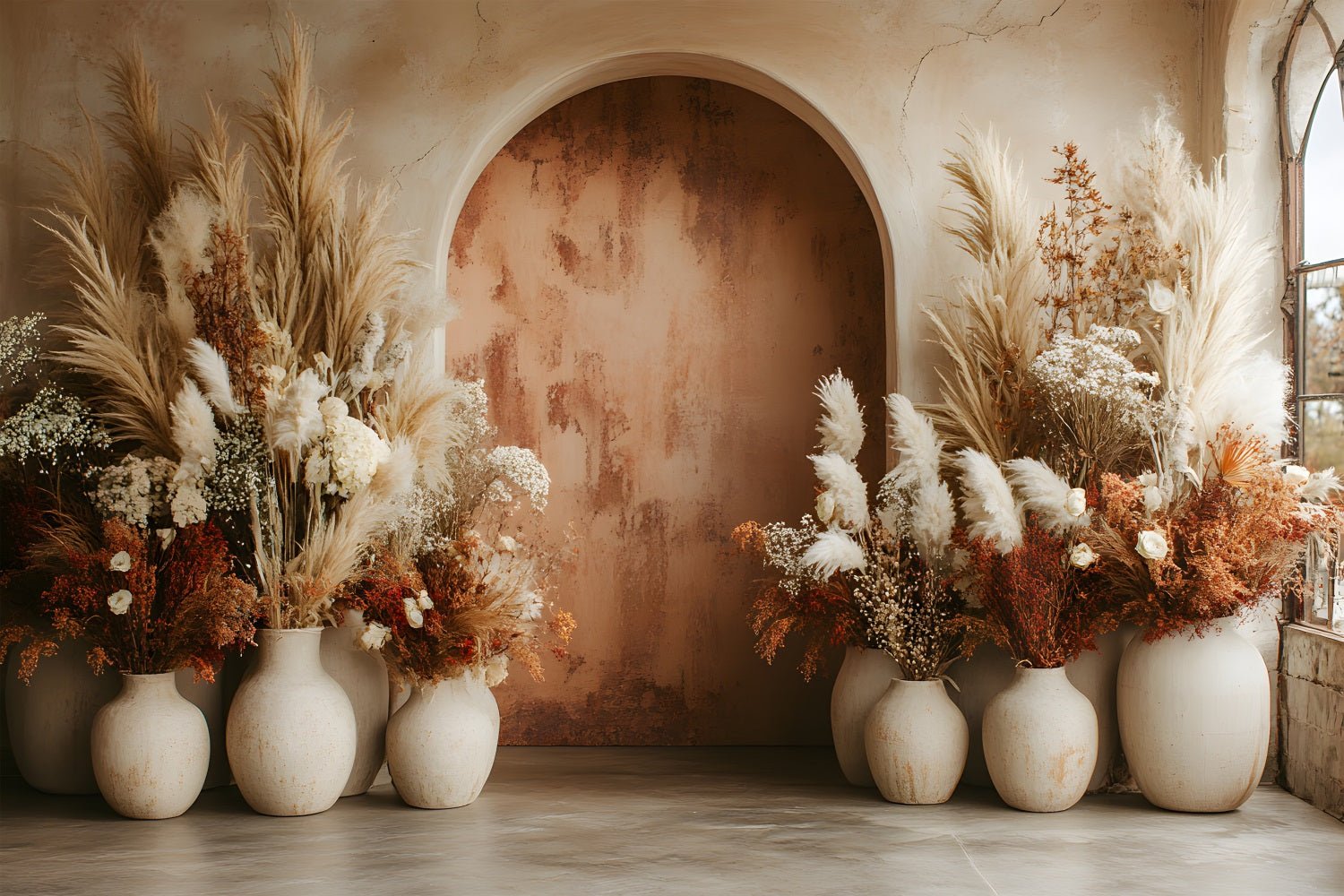 Terra Cotta Arch Pampas Boho Backdrop UK RR8-482