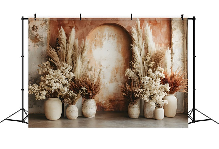 Earthy Arch Pampas Boho Backdrop UK RR8-483