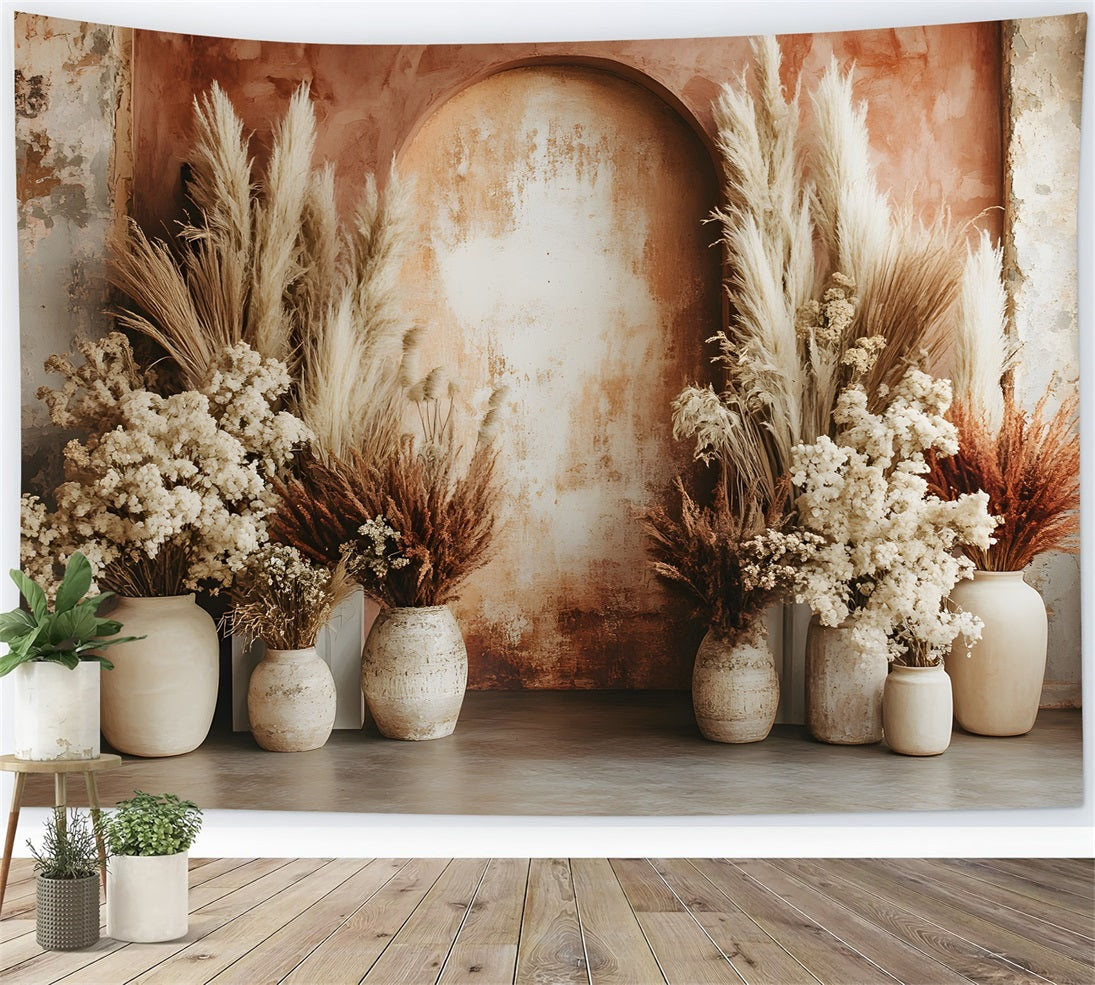 Earthy Arch Pampas Boho Backdrop UK RR8-483