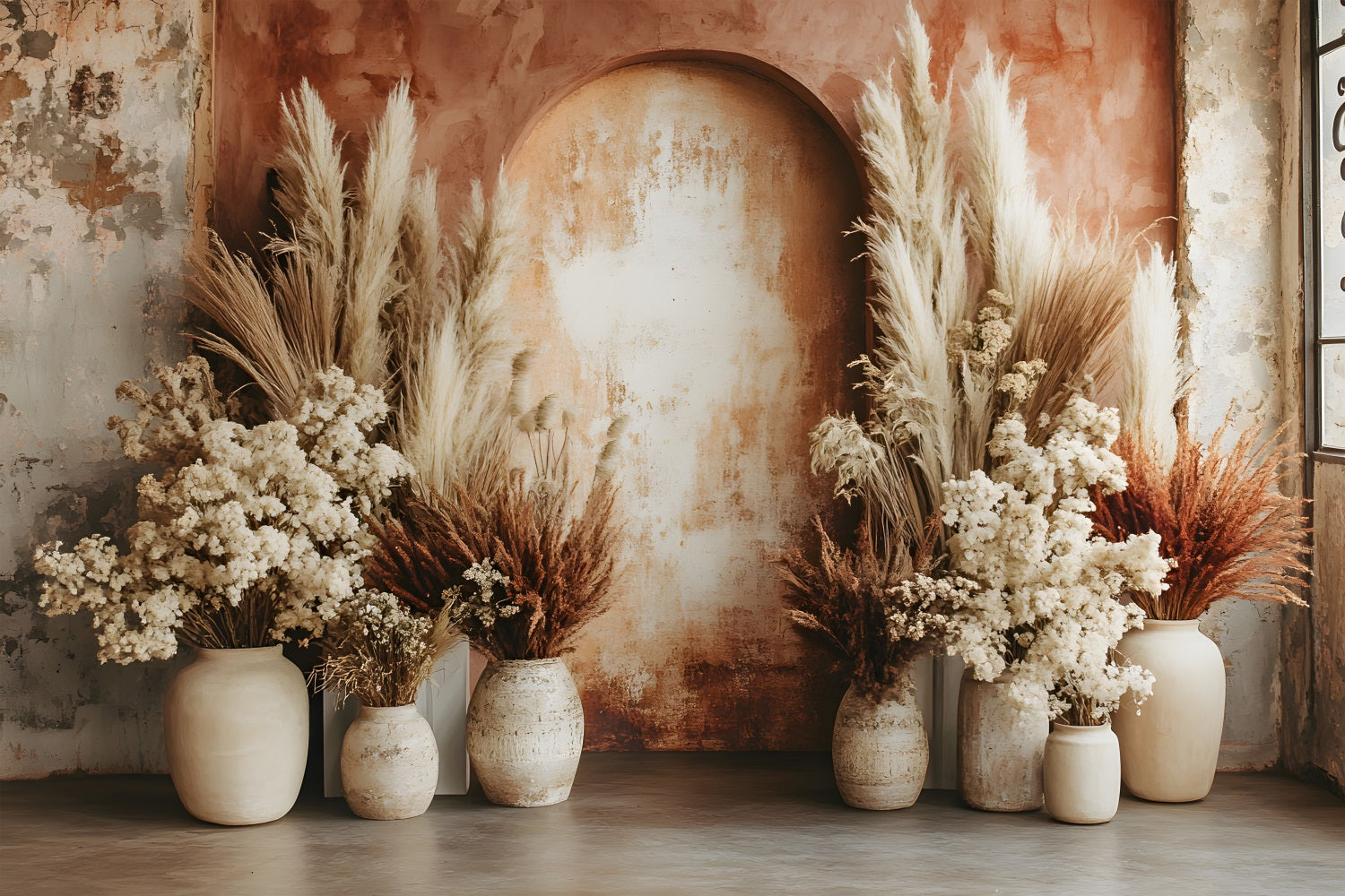 Earthy Arch Pampas Boho Backdrop UK RR8-483