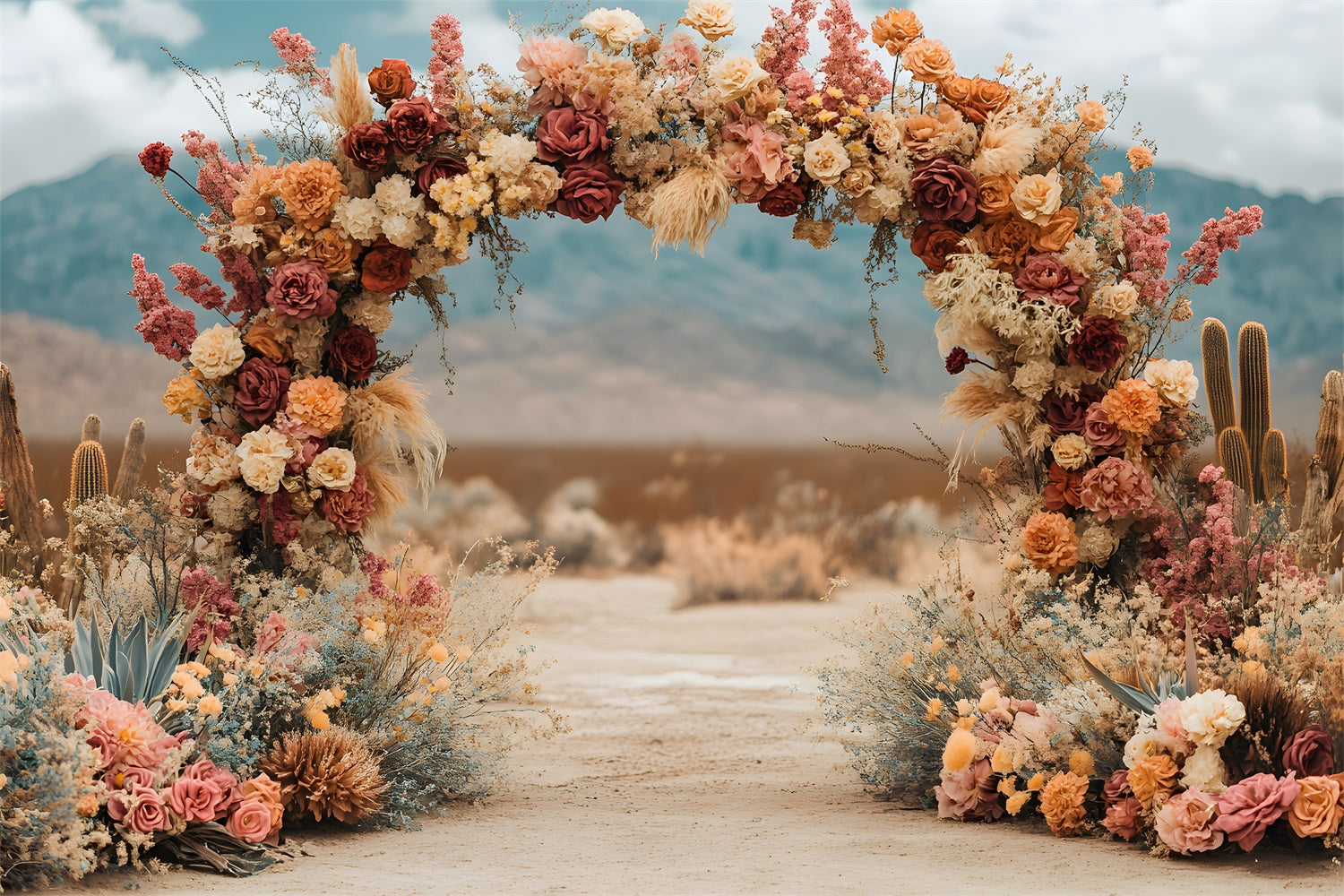 Mountain Floral Arch Boho Backdrop UK RR8-485