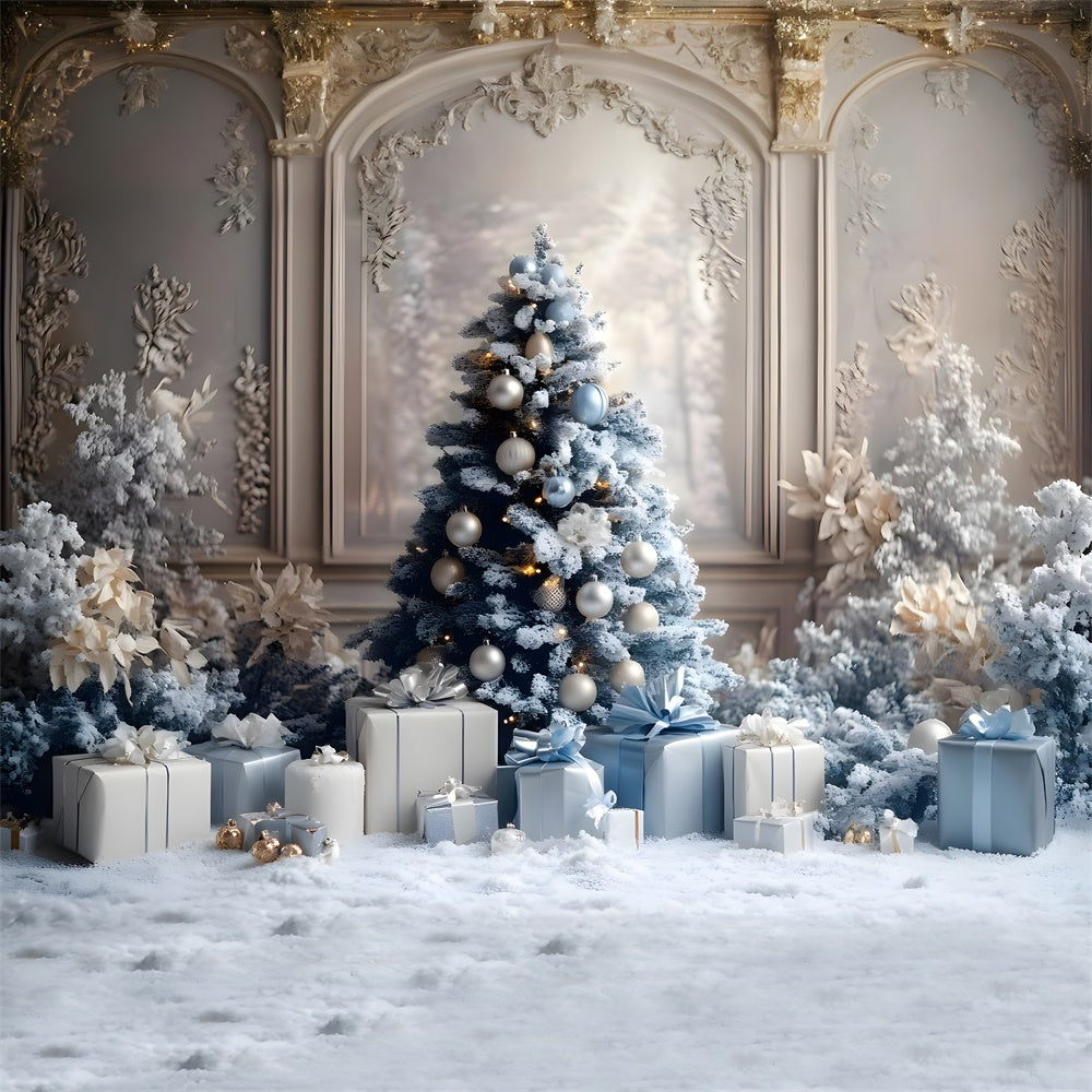 Christmas Tree Gift Boxes Retro Wall Backdrop UK RR8-49