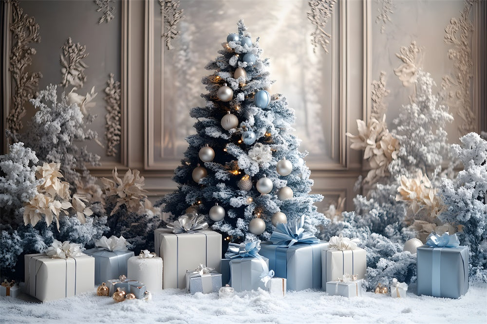 Christmas Tree Gift Boxes Retro Wall Backdrop UK RR8-49