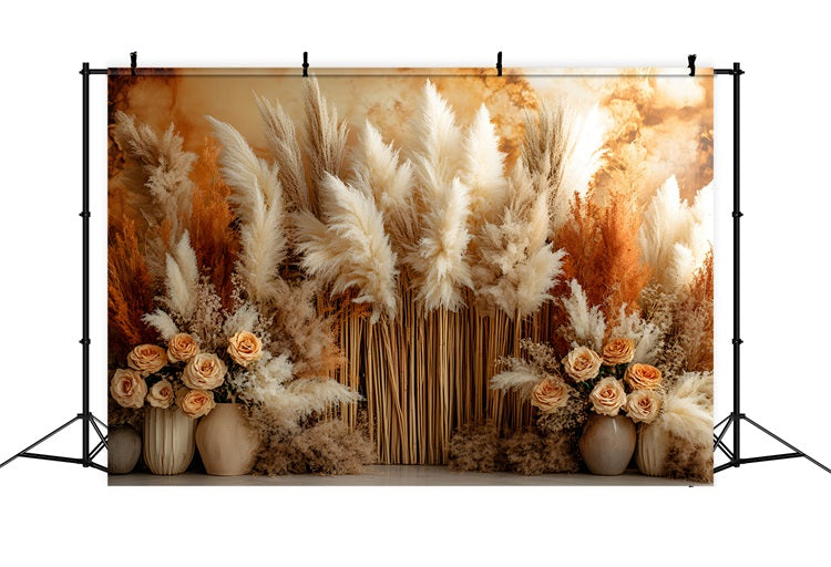 Rustic Pampas Dried Floral Boho Backdrop UK RR8-491