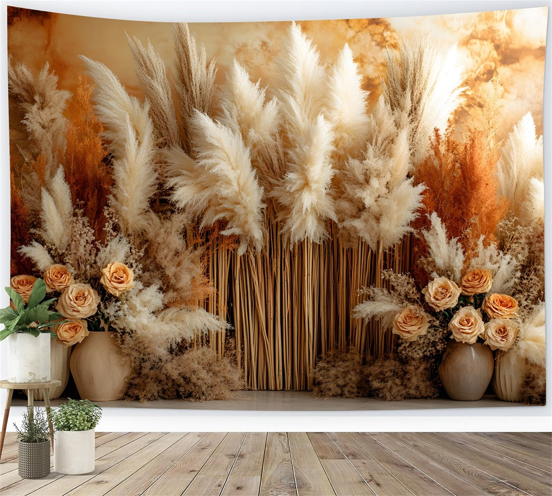 Rustic Pampas Dried Floral Boho Backdrop UK RR8-491