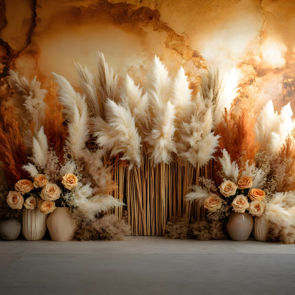 Rustic Pampas Dried Floral Boho Backdrop UK RR8-491