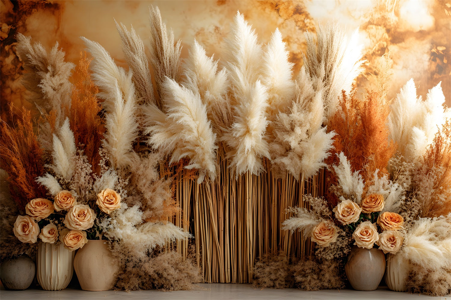 Rustic Pampas Dried Floral Boho Backdrop UK RR8-491