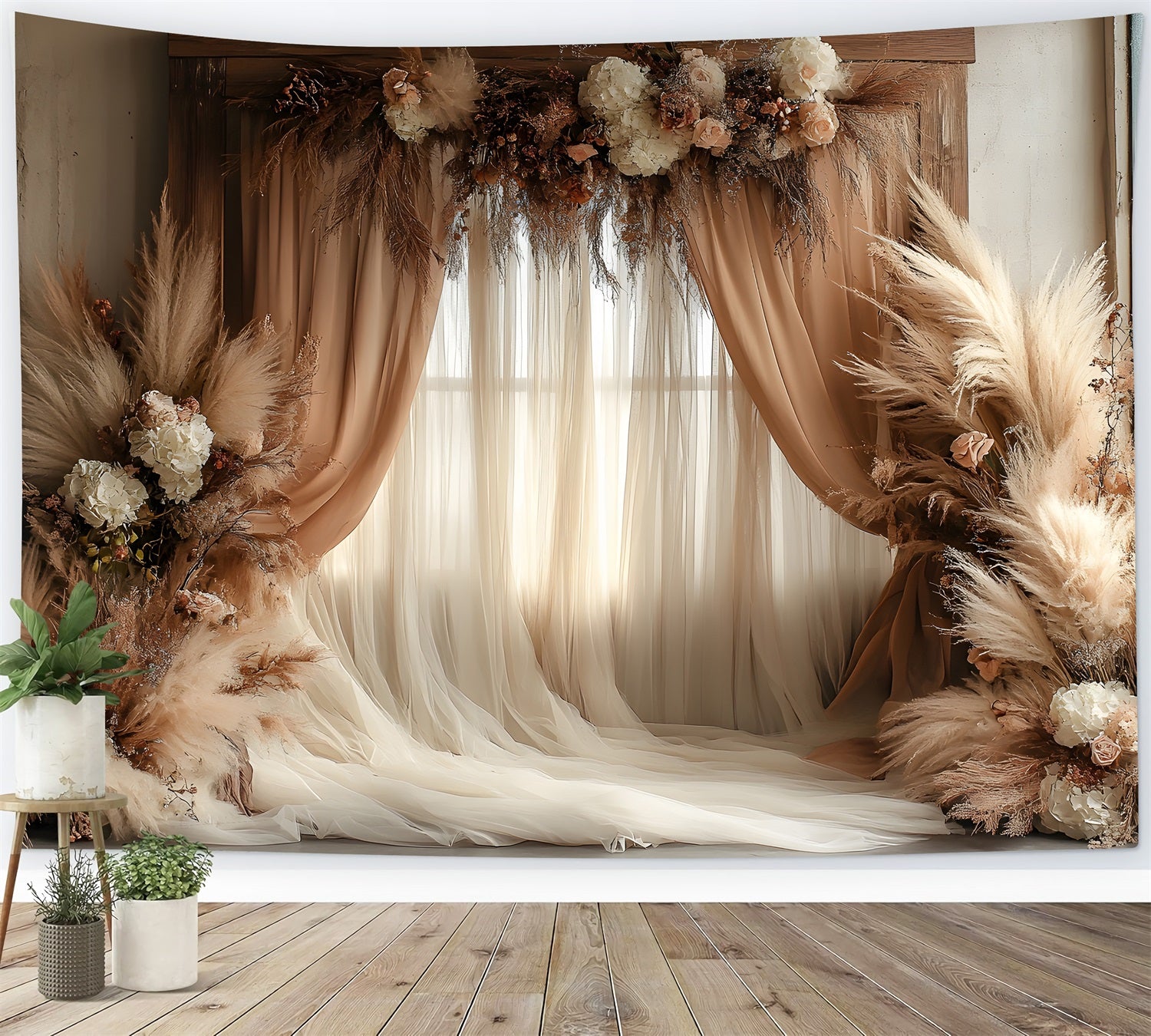 Dreamy Dusty Rose Pampas Boho Backdrop UK RR8-499