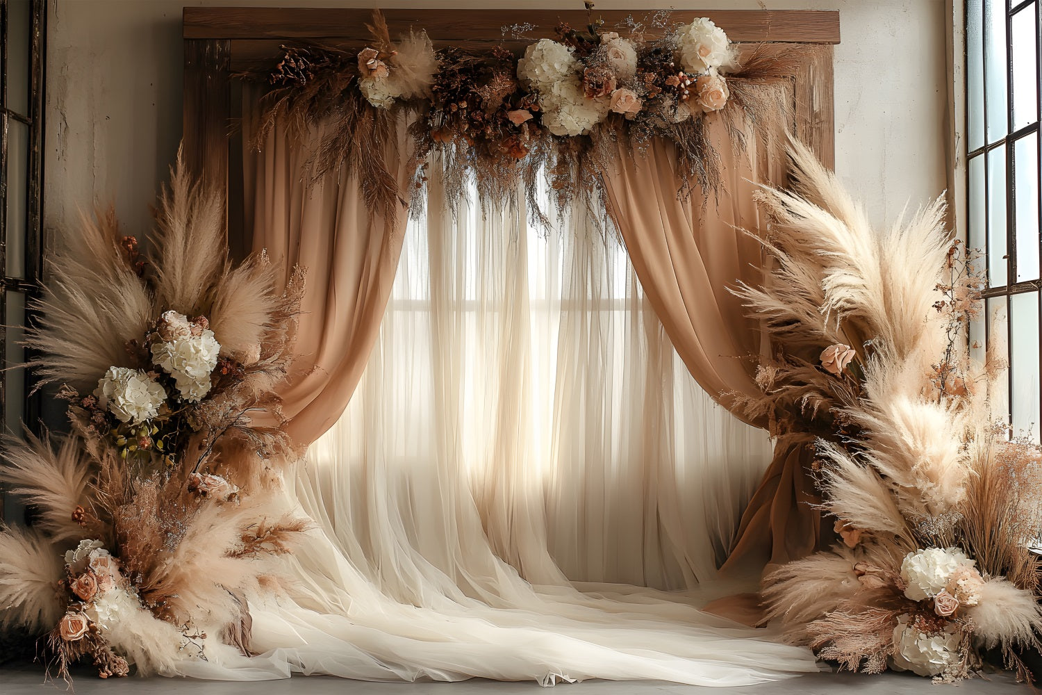 Dreamy Dusty Rose Pampas Boho Backdrop UK RR8-499