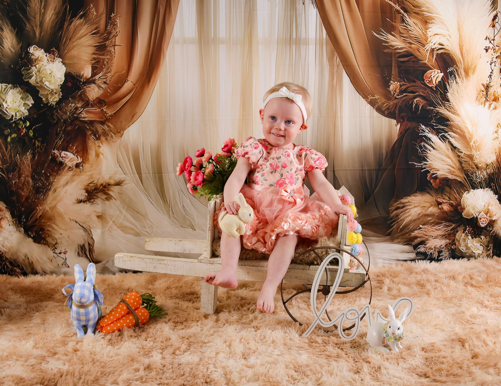 Dreamy Dusty Rose Pampas Boho Backdrop UK RR8-499