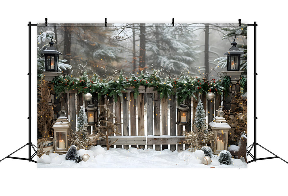 Christmas Snowy Forest Wood Fence Backdrop UK RR8-5