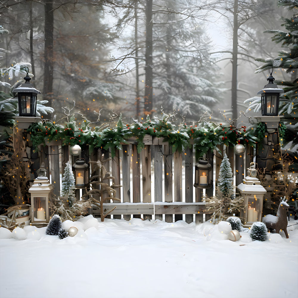 Christmas Snowy Forest Wood Fence Backdrop UK RR8-5