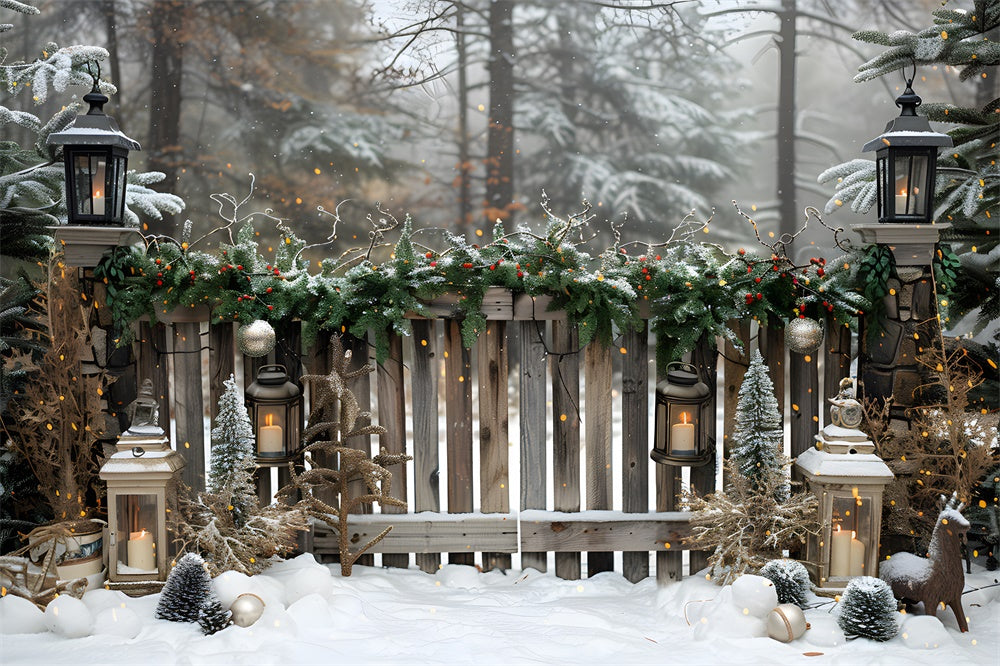 Christmas Snowy Forest Wood Fence Backdrop UK RR8-5