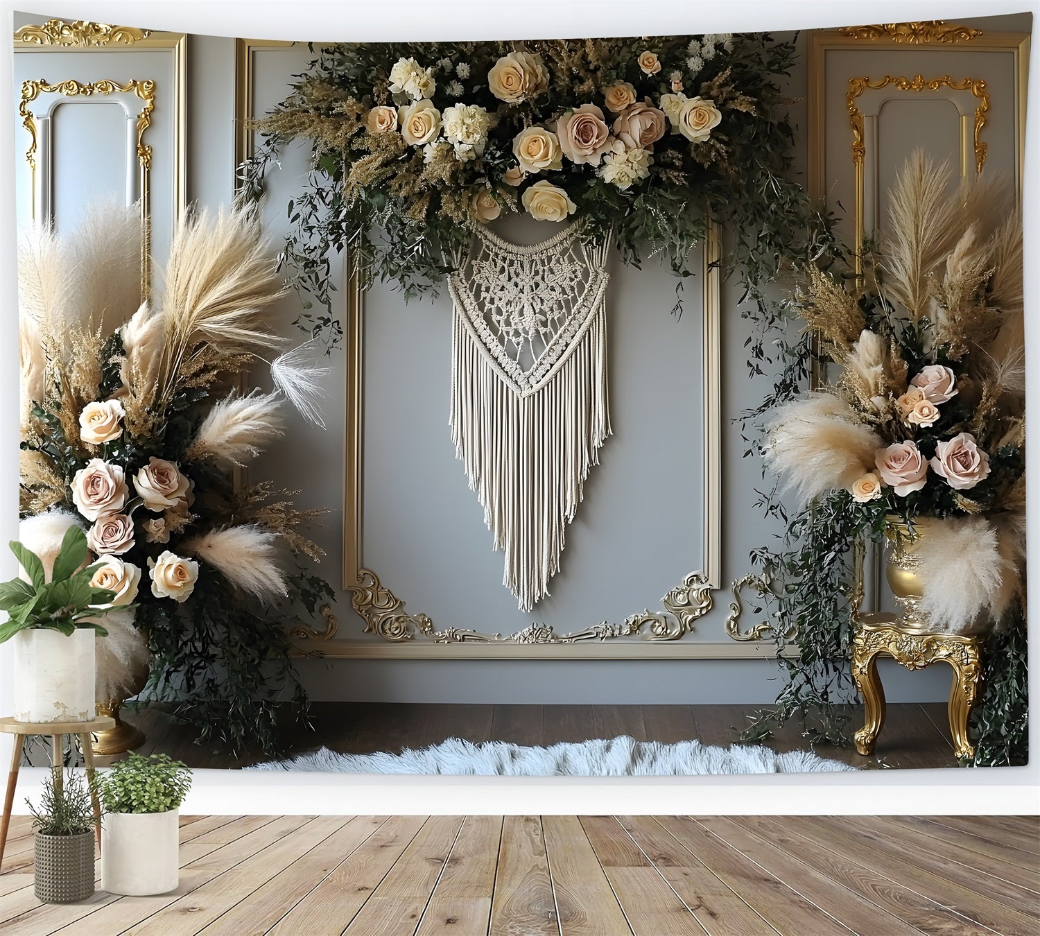 Elegant Bohemian Dreamcatcher Floral Backdrop UK RR8-501