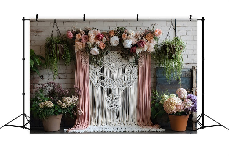 Rustic Boho Chic Macramé Floral Backdrop UK RR8-502