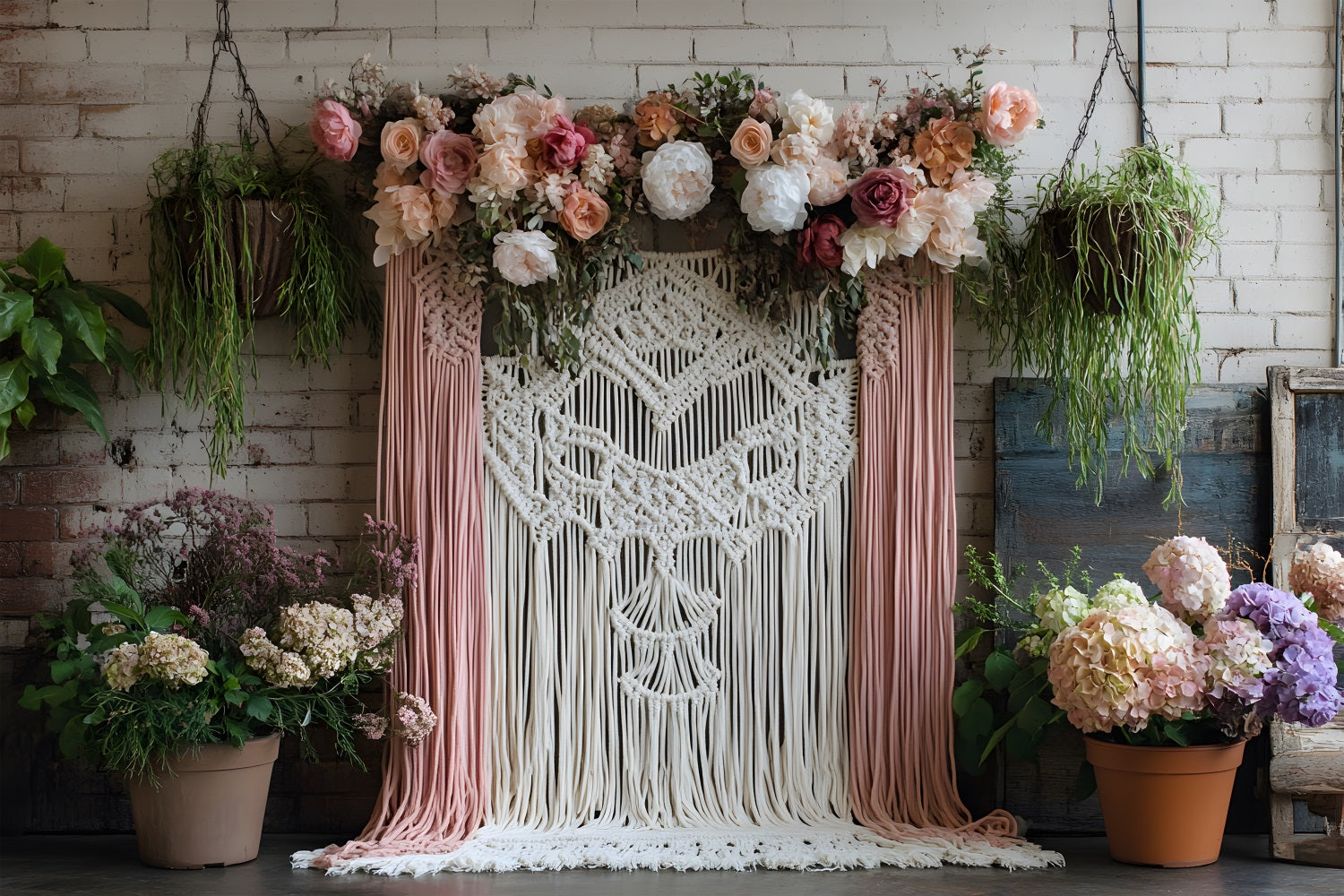 Rustic Boho Chic Macramé Floral Backdrop UK RR8-502