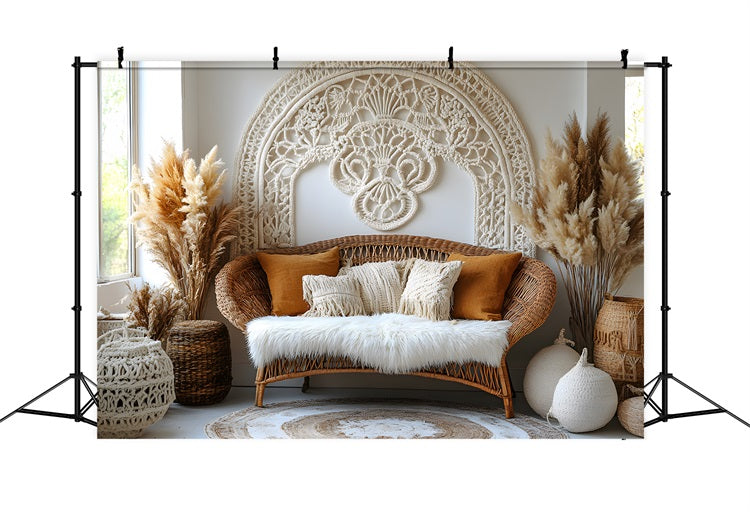 Wicker Furniture Pampas Grass Boho Backdrop UK RR8-504