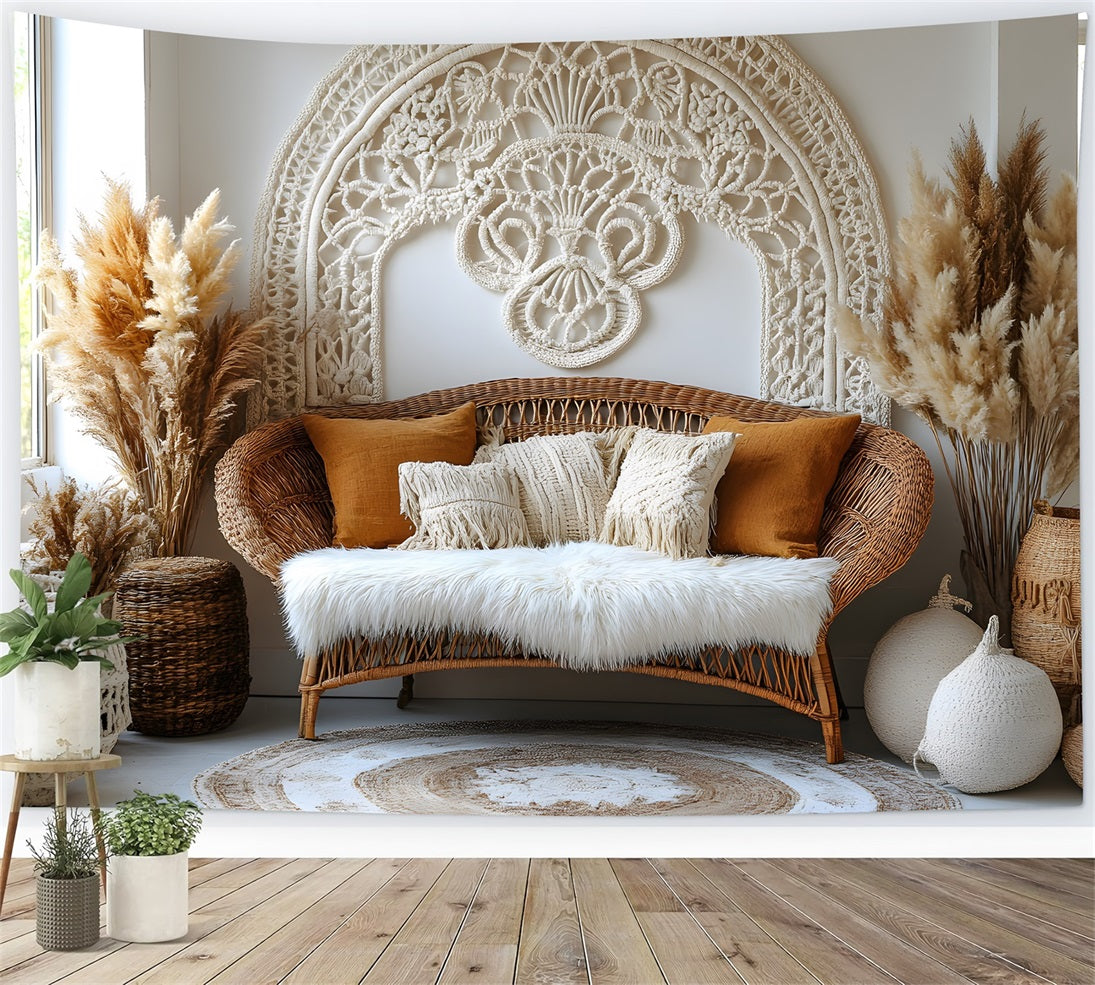 Wicker Furniture Pampas Grass Boho Backdrop UK RR8-504