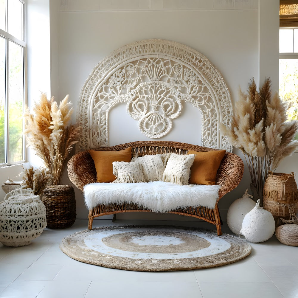 Wicker Furniture Pampas Grass Boho Backdrop UK RR8-504