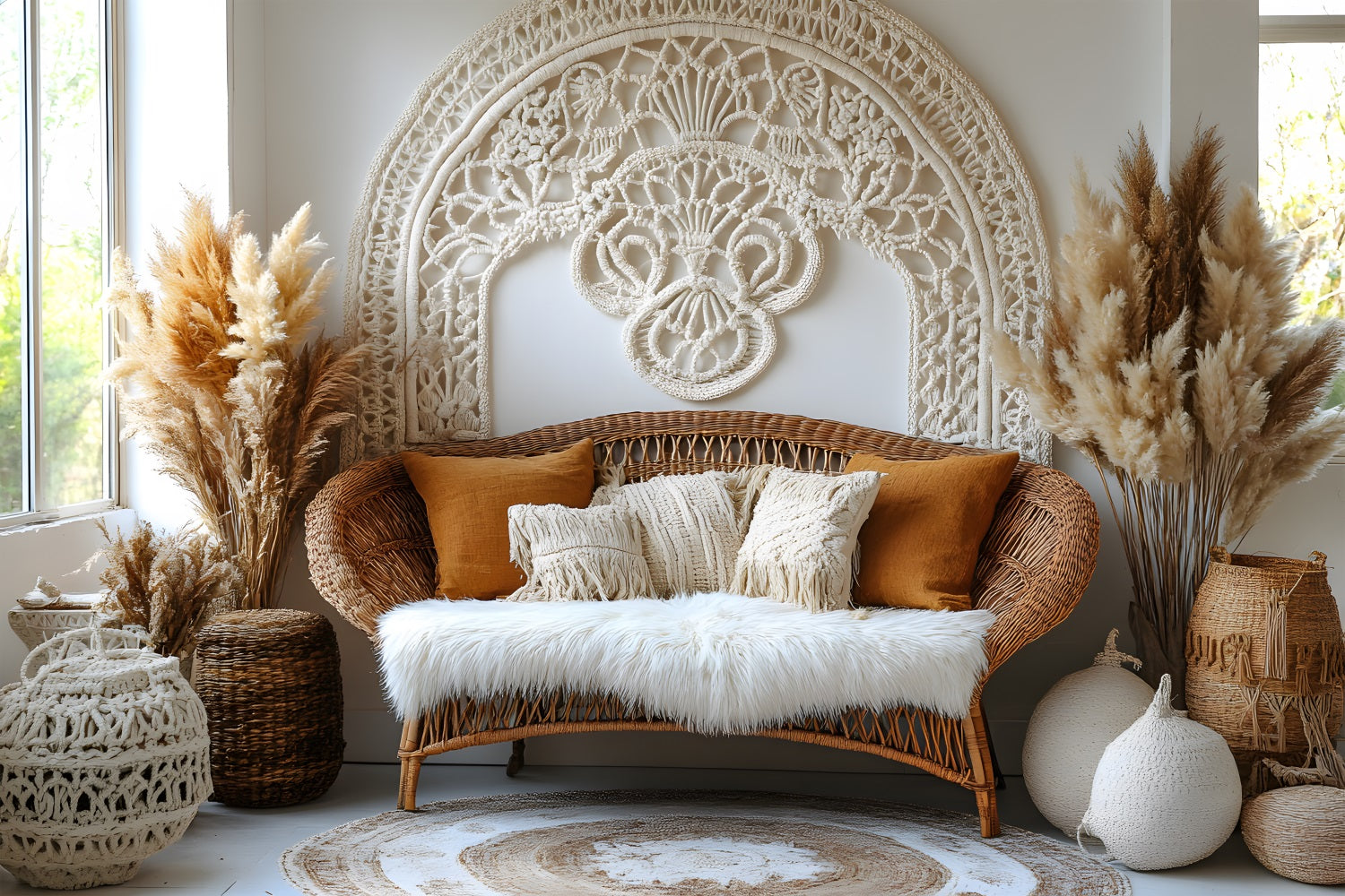 Wicker Furniture Pampas Grass Boho Backdrop UK RR8-504