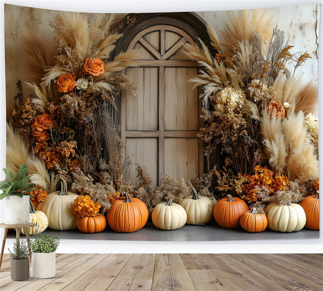 Autumn Harvest Boho Pumpkin Floral Backdrop UK RR8-505