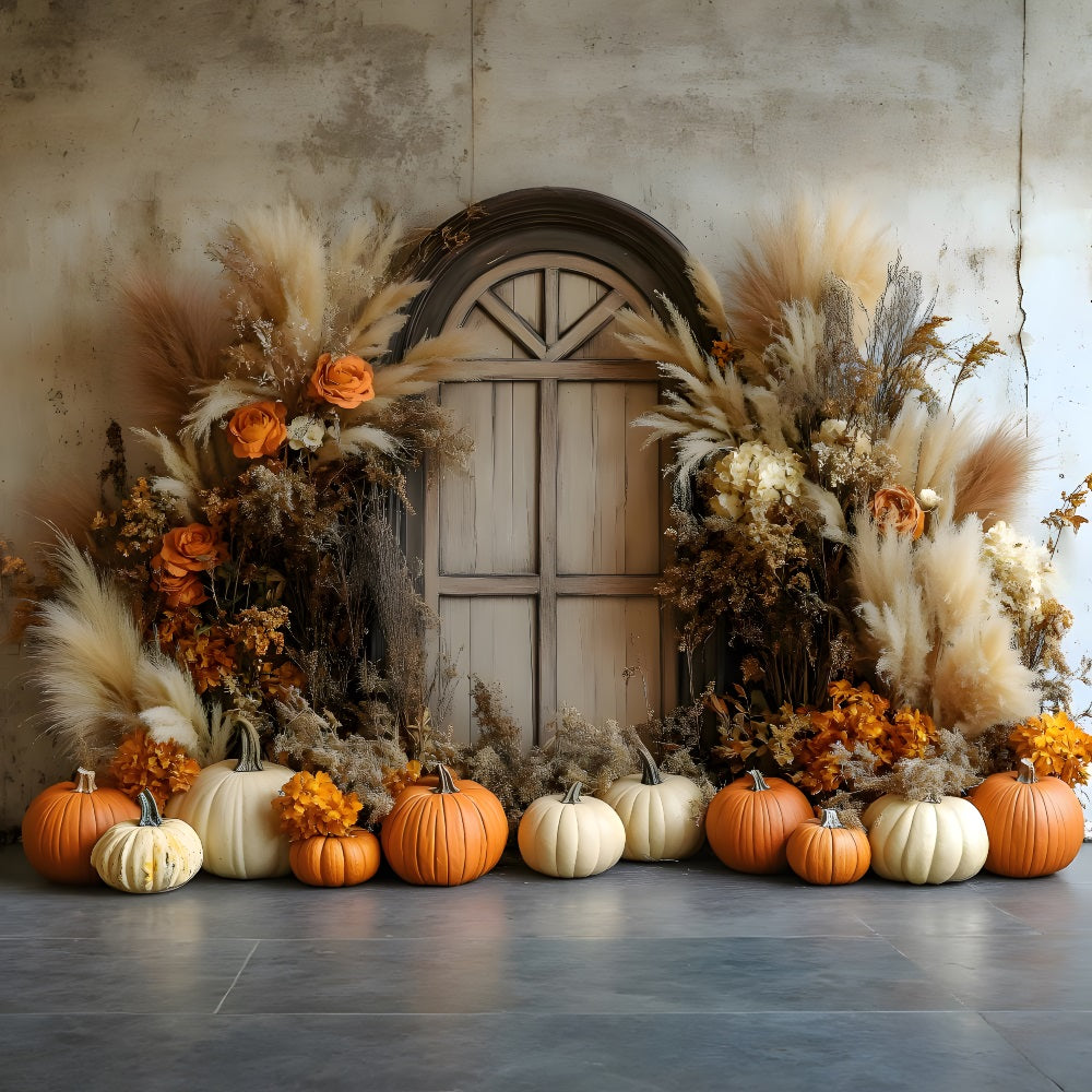 Autumn Harvest Boho Pumpkin Floral Backdrop UK RR8-505