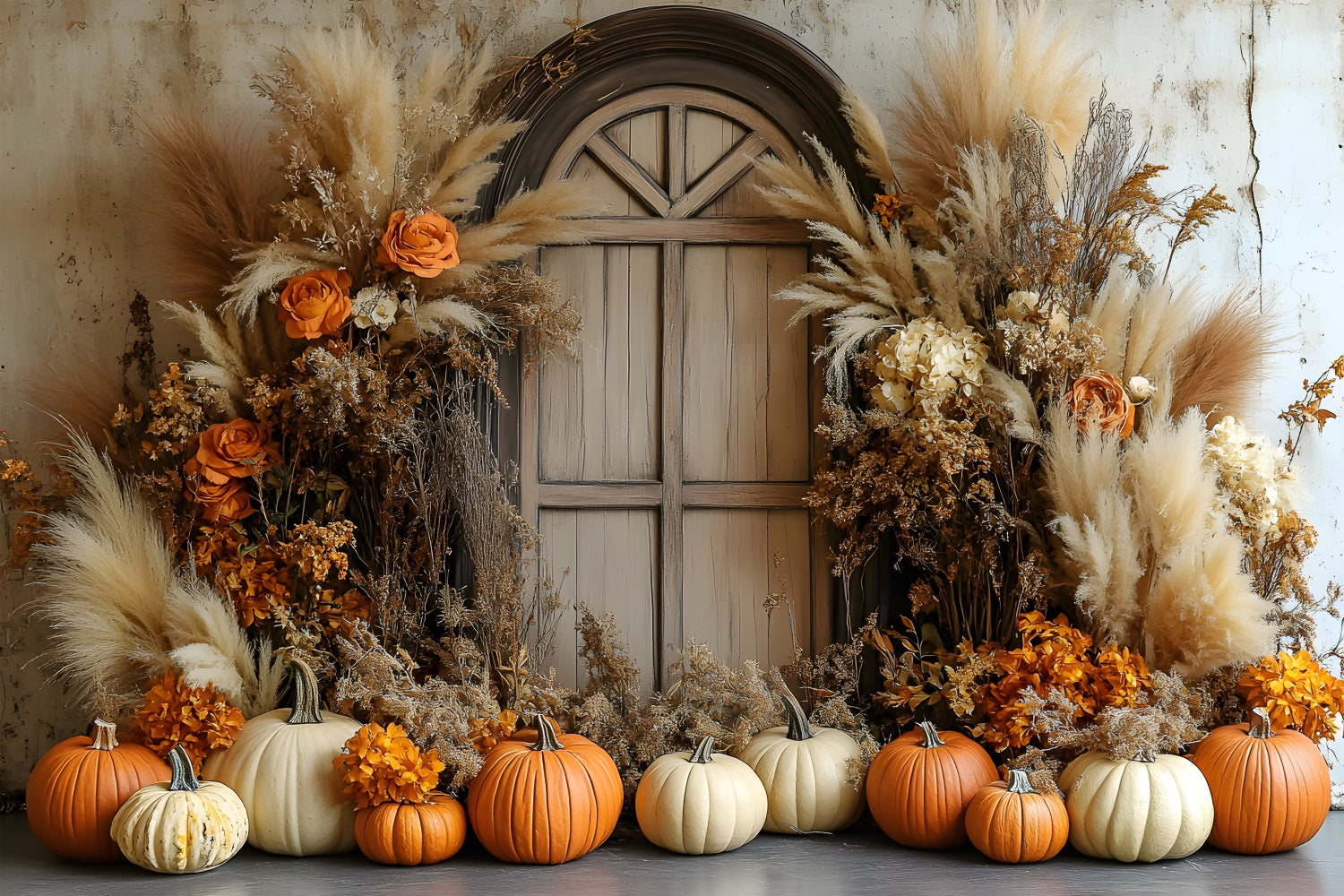 Autumn Harvest Boho Pumpkin Floral Backdrop UK RR8-505