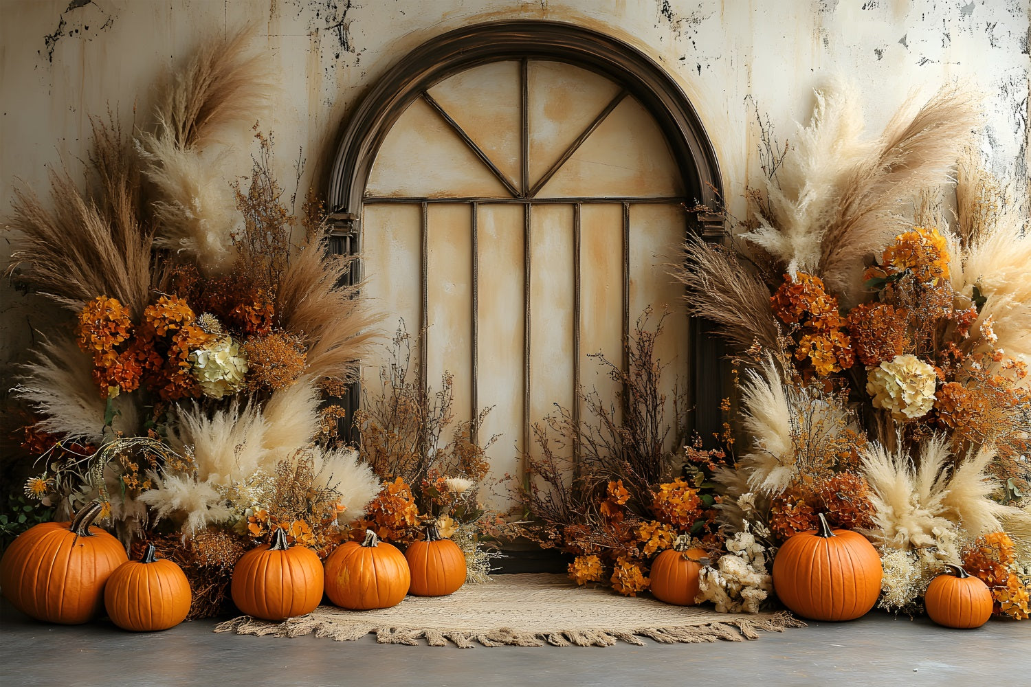 Rustic Window Pampas Grass Boho Backdrop UK RR8-506