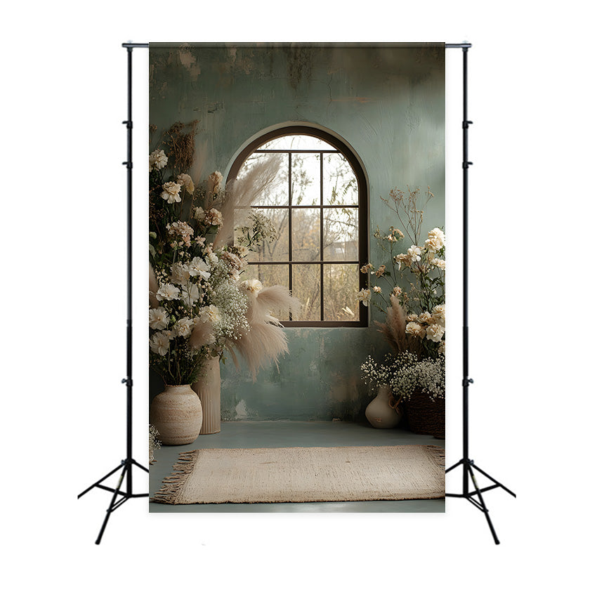 Vintage Window Floral Pampas Boho Backdrop UK RR8-508