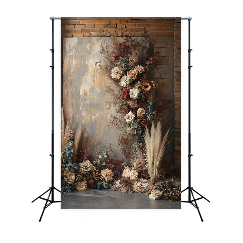 Vintage Brick Wall Floral Boho Backdrop UK RR8-510